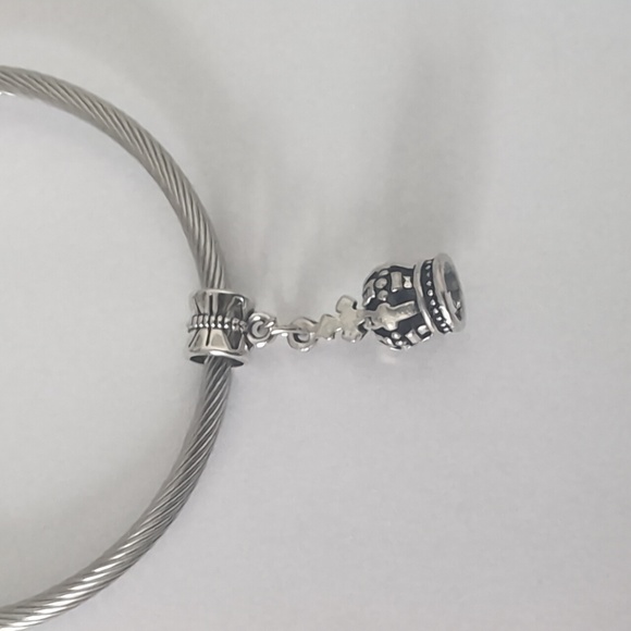 charm Jewelry - Silver Crown with Cross Dangle Charm for Pandora Style Bracelet